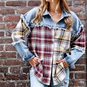 Two toned plaid denim shacket